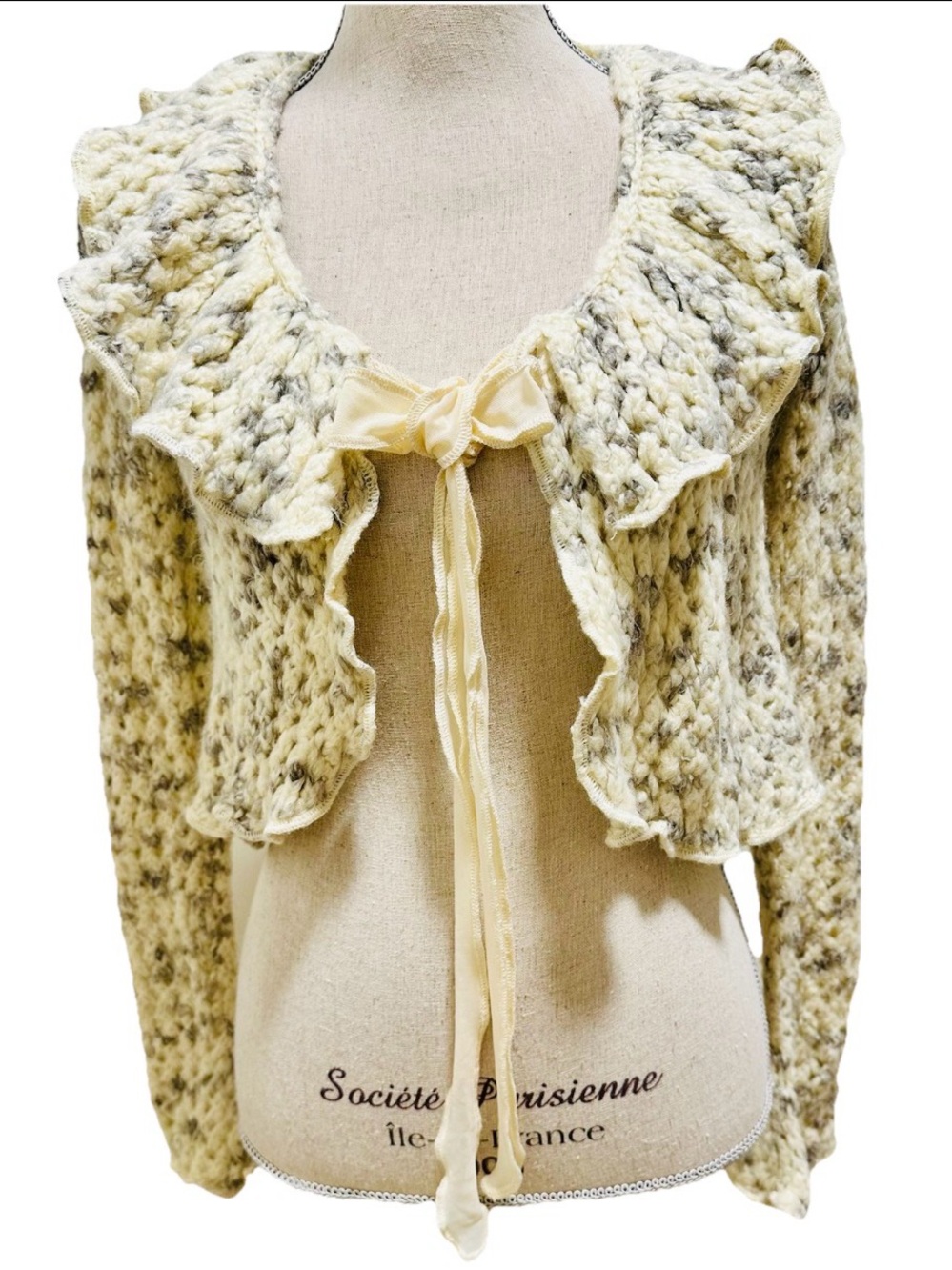 Kimchi Blue Chunky Knit Cropped Open Cardigan W Tie S Soft Romance Lagenlook - Picture 1 of 7